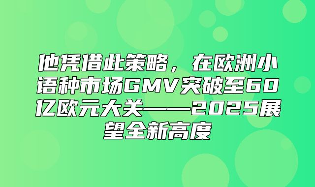 他凭借此策略，在欧洲小语种市场GMV突破至60亿欧元大关——2025展望全新高度