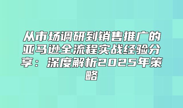 从市场调研到销售推广的亚马逊全流程实战经验分享：深度解析2025年策略