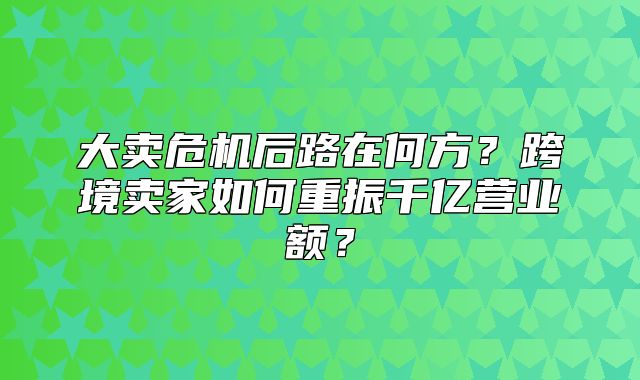 大卖危机后路在何方？跨境卖家如何重振千亿营业额？