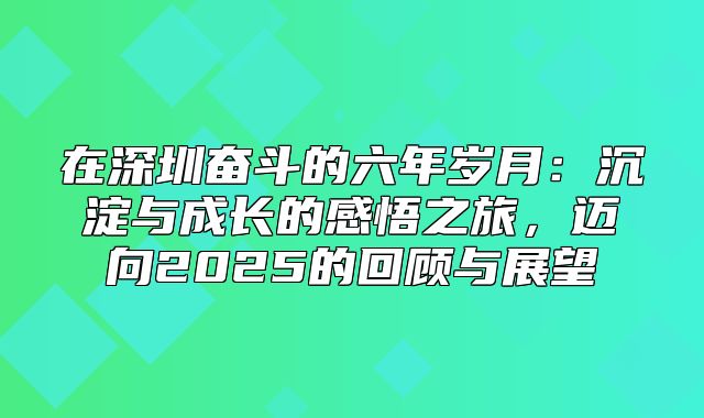 在深圳奋斗的六年岁月：沉淀与成长的感悟之旅，迈向2025的回顾与展望