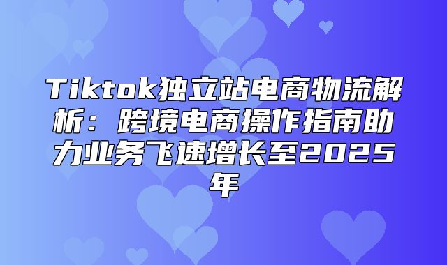 Tiktok独立站电商物流解析：跨境电商操作指南助力业务飞速增长至2025年