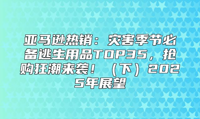 亚马逊热销：灾害季节必备逃生用品TOP35，抢购狂潮来袭！下2025年展望