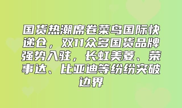 国货热潮席卷菜鸟国际快递仓，双11众多国货品牌强势入驻，长虹美菱、荣事达、比亚迪等纷纷突破边界