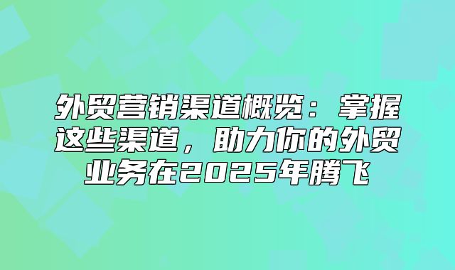 外贸营销渠道概览：掌握这些渠道，助力你的外贸业务在2025年腾飞