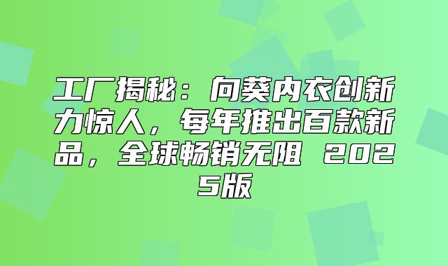 工厂揭秘：向葵内衣创新力惊人，每年推出百款新品，全球畅销无阻 2025版