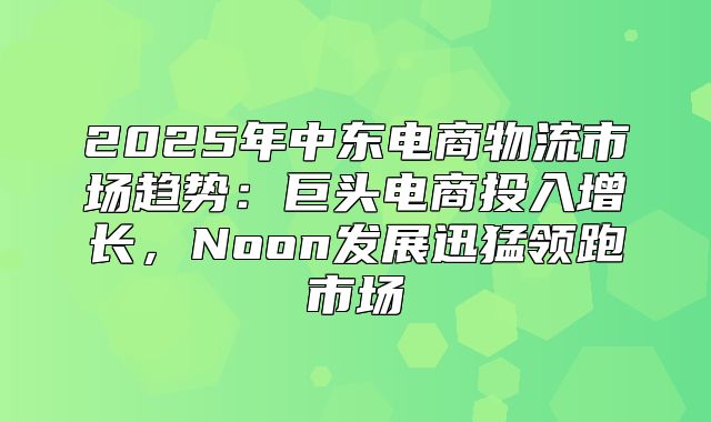 2025年中东电商物流市场趋势：巨头电商投入增长，Noon发展迅猛领跑市场