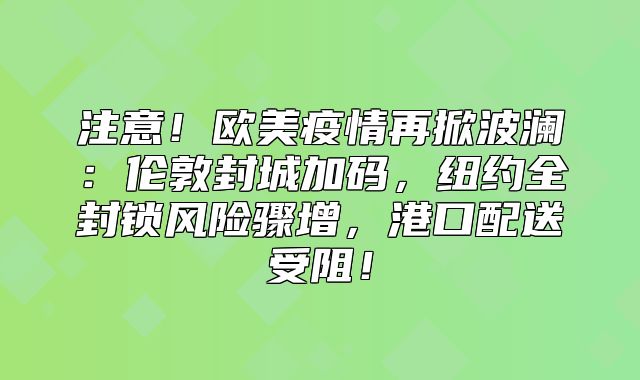 注意！欧美疫情再掀波澜：伦敦封城加码，纽约全封锁风险骤增，港口配送受阻！