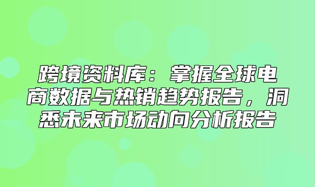 跨境资料库：掌握全球电商数据与热销趋势报告，洞悉未来市场动向分析报告