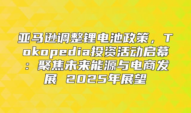 亚马逊调整锂电池政策，Tokopedia投资活动启幕：聚焦未来能源与电商发展 2025年展望