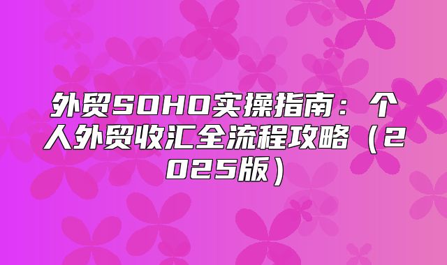 外贸SOHO实操指南：个人外贸收汇全流程攻略2025版