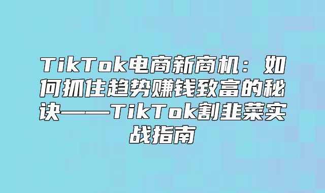 TikTok电商新商机：如何抓住趋势赚钱致富的秘诀——TikTok割韭菜实战指南