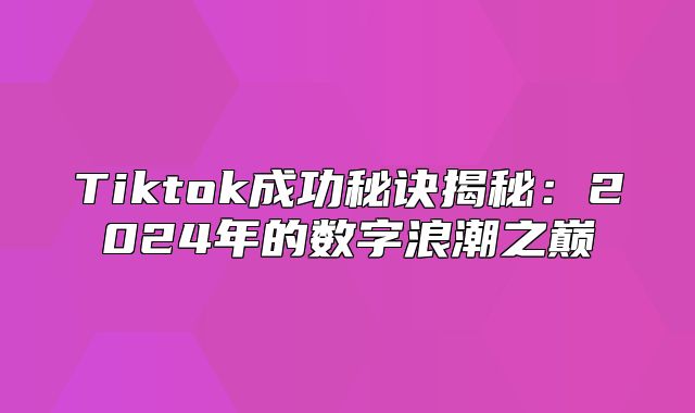 Tiktok成功秘诀揭秘：2025年的数字浪潮之巅