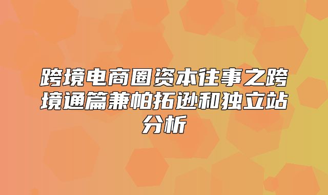 跨境电商圈资本往事之跨境通篇兼帕拓逊和独立站分析