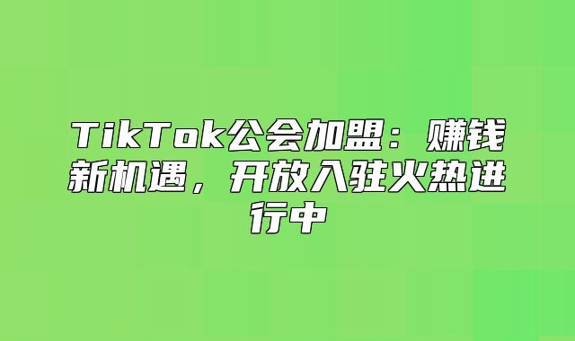 TikTok公会加盟：赚钱新机遇，开放入驻火热进行中