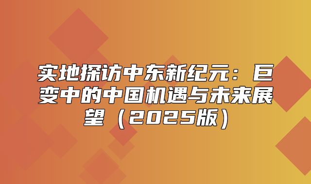 实地探访中东新纪元：巨变中的中国机遇与未来展望2025版