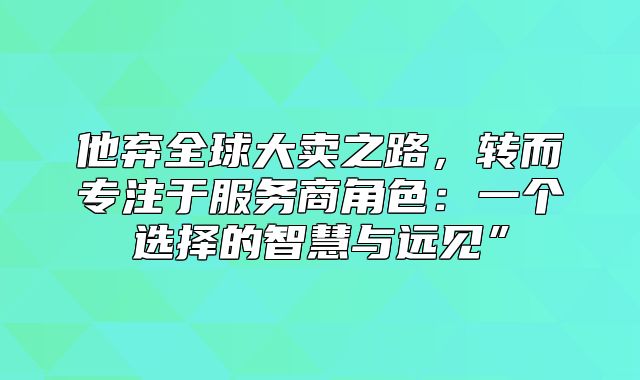 他弃全球大卖之路，转而专注于服务商角色：一个选择的智慧与远见”