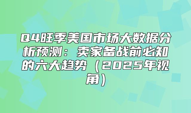 Q4旺季美国市场大数据分析预测：卖家备战前必知的六大趋势2025年视角