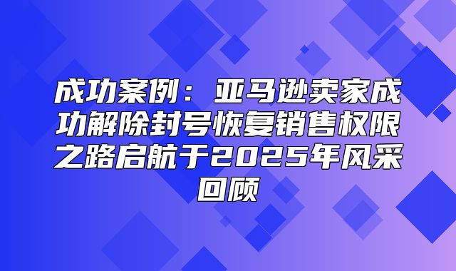 成功案例：亚马逊卖家成功解除封号恢复销售权限之路启航于2025年风采回顾