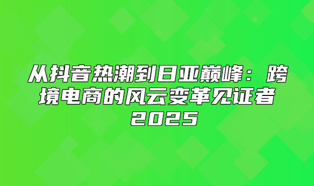 从抖音热潮到日亚巅峰：跨境电商的风云变革见证者 2025