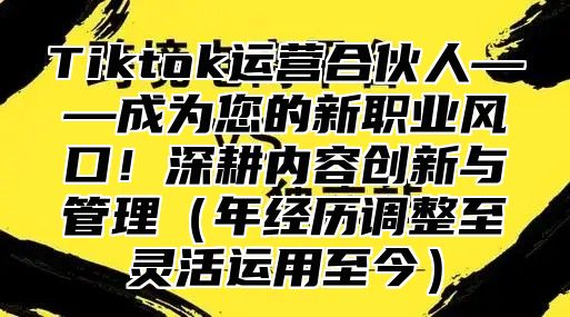 Tiktok运营合伙人——成为您的新职业风口！深耕内容创新与管理年经历调整至灵活运用至今