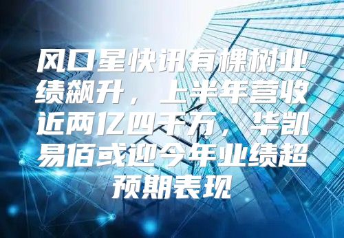 风口星快讯有棵树业绩飙升，上半年营收近两亿四千万，华凯易佰或迎今年业绩超预期表现
