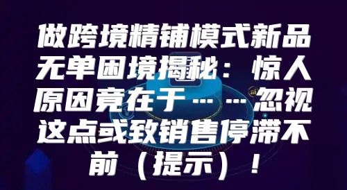 做跨境精铺模式新品无单困境揭秘：惊人原因竟在于……忽视这点或致销售停滞不前提示！