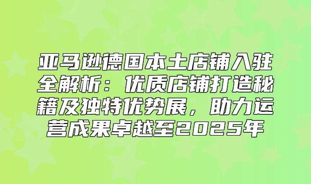 亚马逊德国本土店铺入驻全解析：优质店铺打造秘籍及独特优势展，助力运营成果卓越至2025年
