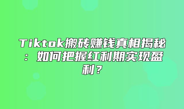 Tiktok搬砖赚钱真相揭秘：如何把握红利期实现盈利？