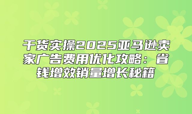 干货实操2025亚马逊卖家广告费用优化攻略：省钱增效销量增长秘籍