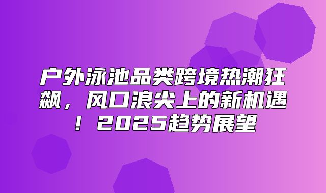 户外泳池品类跨境热潮狂飙，风口浪尖上的新机遇！2025趋势展望