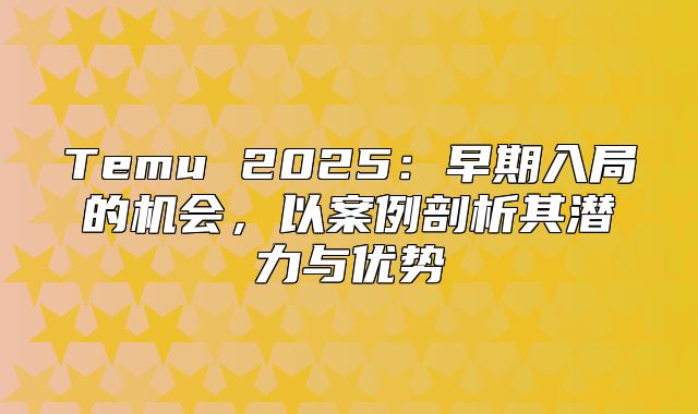 Temu 2025早期入局的机会，以案例剖析其潜力与优势