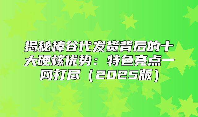 揭秘棒谷代发货背后的十大硬核优势：特色亮点一网打尽2025版