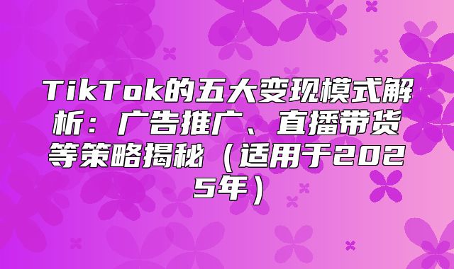 TikTok的五大变现模式解析：广告推广、直播带货等策略揭秘适用于2025年