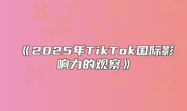 2025年TikTok国际影响力的观察