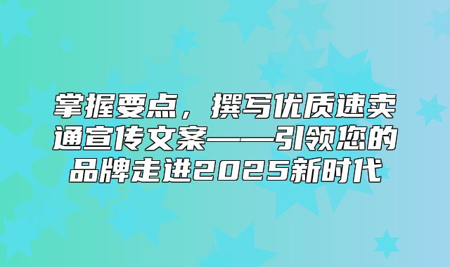 掌握要点，撰写优质速卖通宣传文案——引领您的品牌走进2025新时代