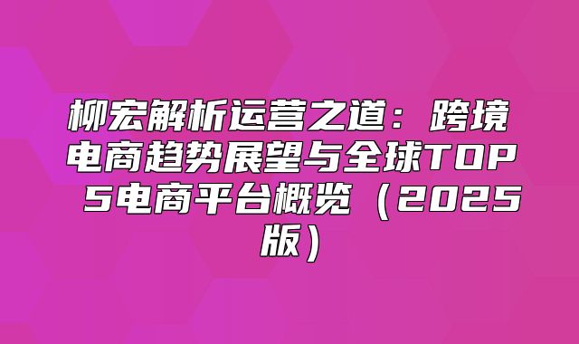 柳宏解析运营之道：跨境电商趋势展望与全球TOP 5电商平台概览2025版