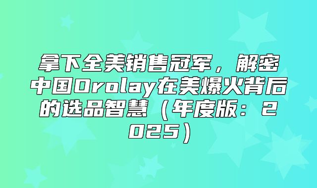 拿下全美销售冠军，解密中国Orolay在美爆火背后的选品智慧年度版：2025