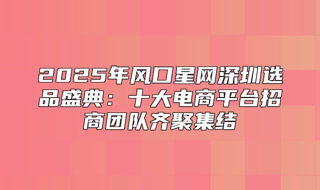 2025年风口星网深圳选品盛典：十大电商平台招商团队齐聚集结