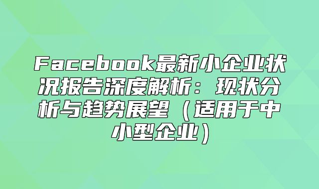 Facebook最新小企业状况报告深度解析：现状分析与趋势展望适用于中小型企业