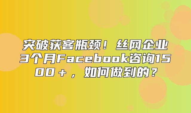 突破获客瓶颈！丝网企业3个月Facebook咨询1500＋，如何做到的？