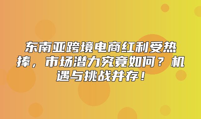 东南亚跨境电商红利受热捧，市场潜力究竟如何？机遇与挑战并存！