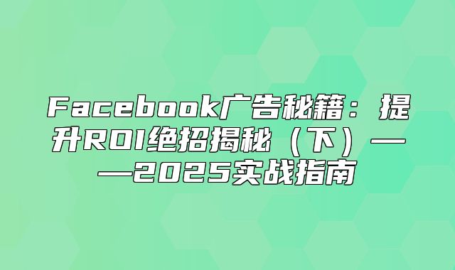 Facebook广告秘籍：提升ROI绝招揭秘下——2025实战指南