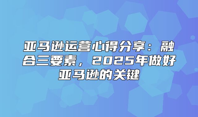 亚马逊运营心得分享：融合三要素，2025年做好亚马逊的关键