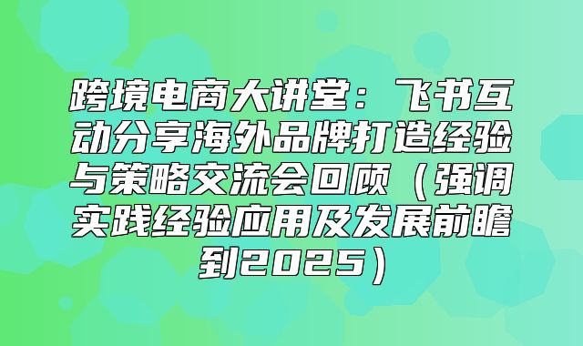 跨境电商大讲堂：飞书互动分享海外品牌打造经验与策略交流会回顾强调实践经验应用及发展前瞻到2025