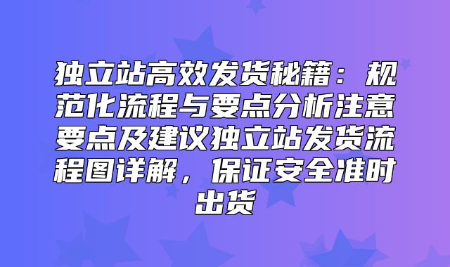 独立站高效发货秘籍：规范化流程与要点分析注意要点及建议独立站发货流程图详解，保证安全准时出货