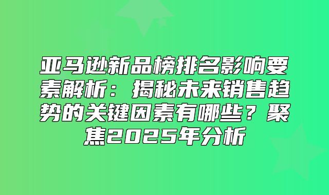 亚马逊新品榜排名影响要素解析：揭秘未来销售趋势的关键因素有哪些？聚焦2025年分析