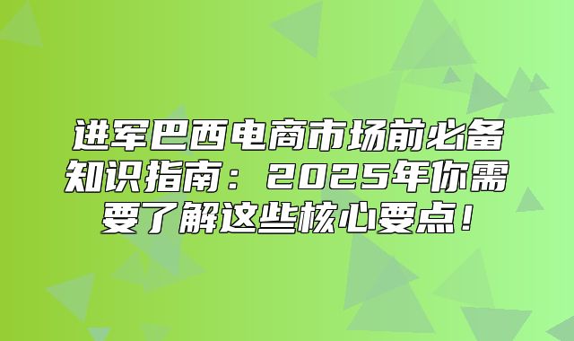 进军巴西电商市场前必备知识指南：2025年你需要了解这些核心要点！