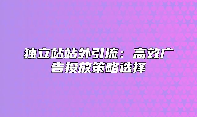 独立站站外引流：高效广告投放策略选择