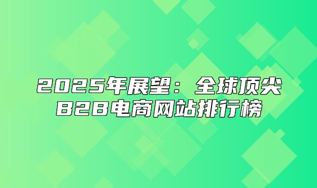2025年展望：全球顶尖B2B电商网站排行榜
