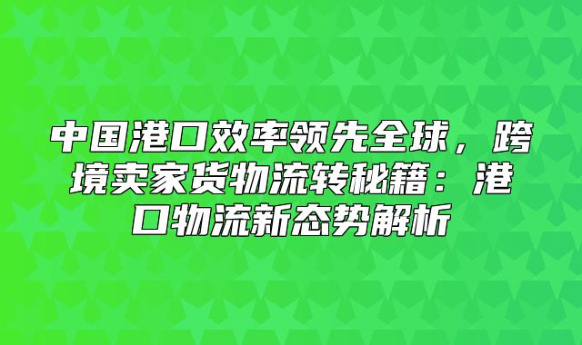 中国港口效率领先全球，跨境卖家货物流转秘籍：港口物流新态势解析